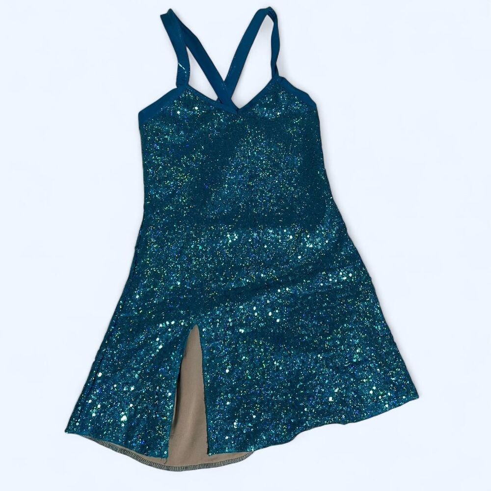 Women's Turquoise sequin Dress with Slit